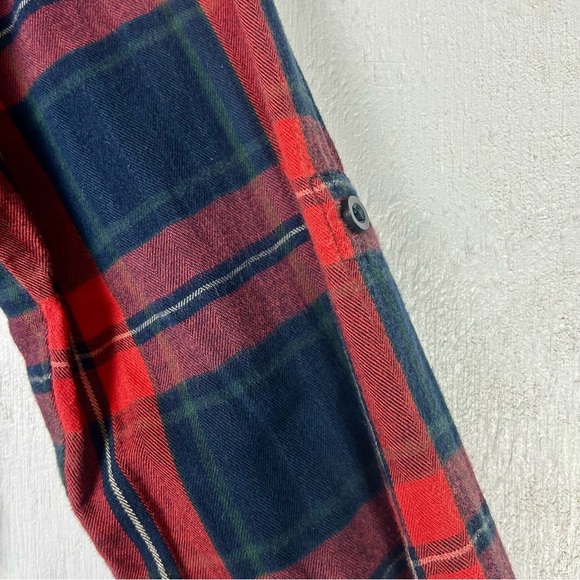 Zara | Trafaluc roll tab long sleeve button up plaid red multicolor shirt top - Picture 5 of 16